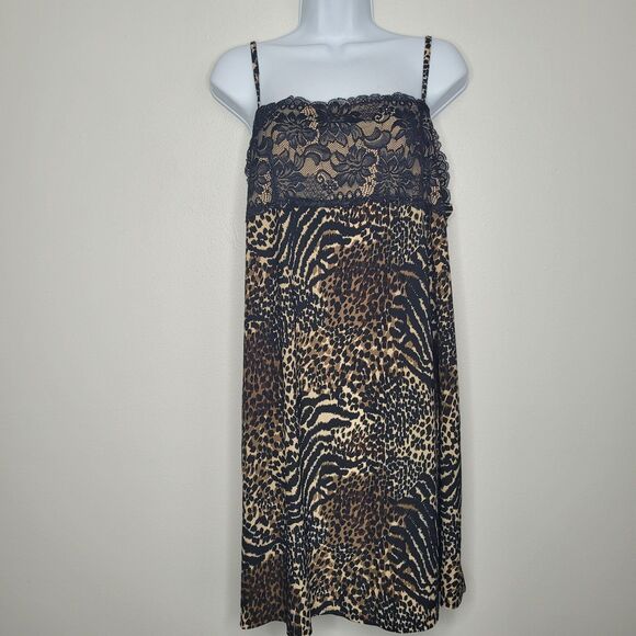 George black brown lace animal print stretch plus size party slip dress size 2x - Picture 1 of 5